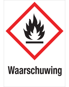 Sticker met pictogram "Ontvlambare Stoffen" en signaalwoord "Waarschuwing" - GHS 02
