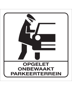 Witte sticker met pictogram voor het aanduiden van een onbewaakt parkeerterrein