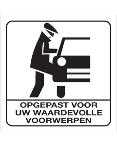 Witte sticker met pictogram voor het waarschuwen van autodiefstal