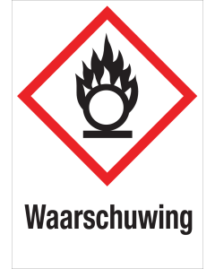 Sticker met pictogram "Oxiderende Stoffen" en signaalwoord "Waarschuwing" - GHS 03