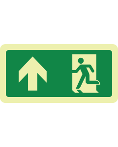 Fotoluminescerende sticker met pictogram nooduitgang rechtdoor openen linkerkant ISO 7010