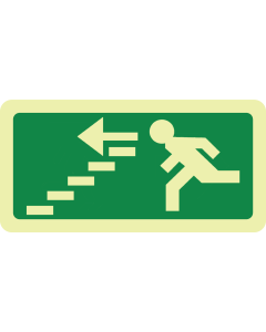 Fotoluminescerende sticker met pictogram nooduitgang trap af links