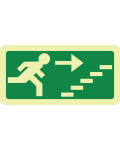 Fotoluminescerende sticker met pictogram nooduitgang trap op rechts