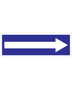 Sticker met pijl - blauw met witte tekst