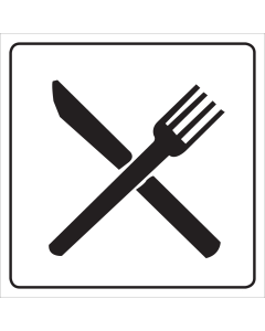 Witte sticker met pictogram voor het aanduiden van een restaurant