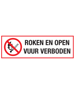Sticker met pictogram en tekst Roken en open vuur verboden ISO7010 - P003