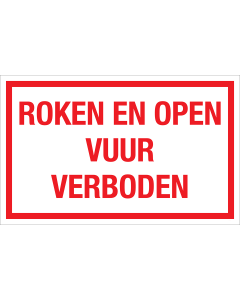 Sticker Roken en Open Vuur Verboden - tekststicker met rode tekst