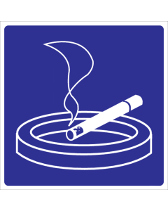 Blauwe sticker met pictogram sigaret en asbak voor aanduiden roken toegestaan