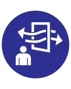 Sticker met pictogram ventileren voor en tijdens afwezigheid verplicht