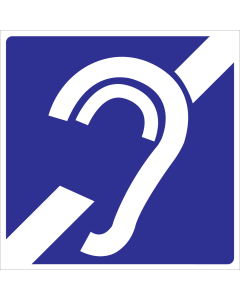 Blauwe sticker met pictogram voor aanduiden ruimte voor mensen met auditieve beperking