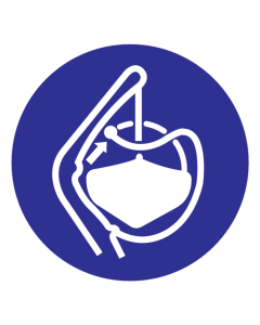 Blauwe sticker met pictogram om aan te duiden dat de sloepklemmen losgemaakt moeten worden in volgorde