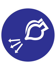 Blauwe sticker met pictogram om aan te duiden dat de luchttoevoer gestart kan worden in volgorde