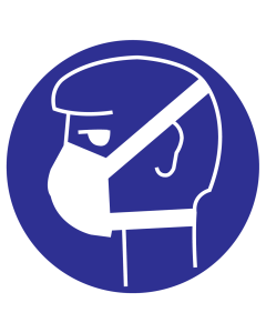 Blauwe sticker met pictogram om aan te duiden dat een mondmasker verplicht is