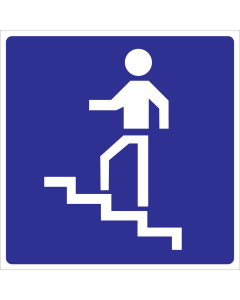 Blauwe sticker met pictogram voor aanduiden trap omhoog