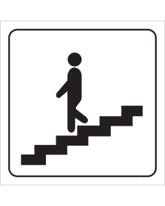 Witte sticker met pictogram voor aanduiding trap omlaag