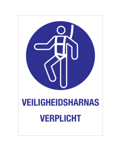 Sticker met pictogram en tekst om aan te duiden dat het dragen van een veiligheidsharnas verplicht is - ISO7010 - M018