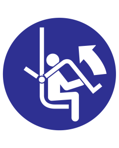 Blauwe sticker met pictogram om aan te duiden dat de veiligheidsbeugel geopend moet worden