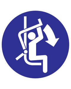 Blauwe sticker met pictogram om aan te duiden dat de veiligheidsbeugel gesloten moet worden