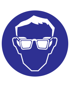 Blauwe sticker met pictogram voor het aanduiden van oogbescherming verplicht