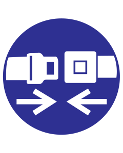 Blauwe sticker met pictogram om aan te duiden dat de veiligheidsgordel vastgemaakt moet worden - ISO7010 - M020