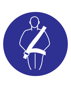 Blauwe sticker met pictogram om aan te duiden dat het dragen van een veiligheidsgordel verplicht is