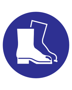 Blauwe sticker met pictogram om aan te duiden dat veiligheidsschoenen verplicht zijn - ISO7010 - M008