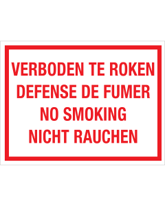 Sticker Verboden te roken - 4 talen NL, EN, DU en FR - tekststicker met rode tekst