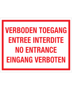 Sticker Verboden Toegang - 4 talen NL, EN, DE en FR - tekststicker met rode tekst