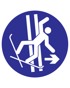 Blauwe sticker met pictogram om aan te duiden dat het sleepspoor verlaten dient te worden