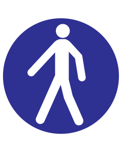 Blauwe sticker met pictogram voor het aanduiden van een verplicht looppad - ISO7010 - M024
