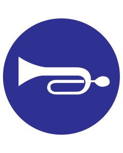 Blauwe sticker met pictogram om waarschuwen aan te duiden