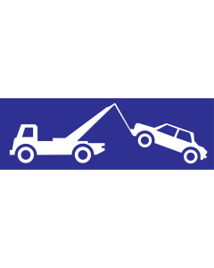 Blauwe sticker met een takelwagen voor het aanduiden van een wegsleepregeling