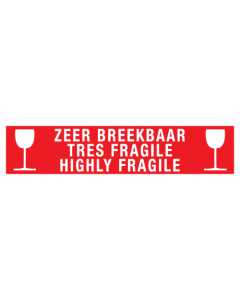 Sticker met pictogram en tekst Zeer breekbaar, fragile