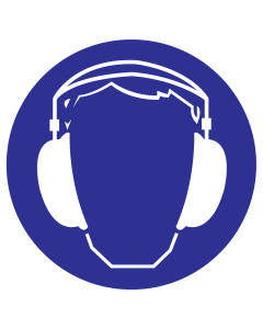 Greenline UV sticker met pictogram om aan te duiden dat het dragen van gehoorbescherming verplicht is