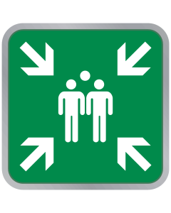 Aluminium verkeersbord met rand en pictogram verzamelplaats ISO 7010