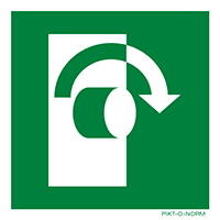Pictogram rechts draaien om te openen ISO 7010