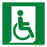 Pictogram nooduitgang rechts mindervalide ISO 7010