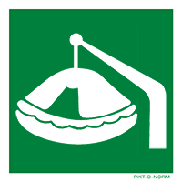 Pictogram reddingsvlot met Davit kraan ISO 7010