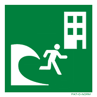 Pictogram tsunami evacuatie gebouw ISO 7010