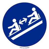 Pictogram afstand houden rodelbaan verplicht volgens ISO 7010