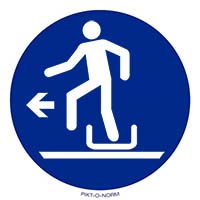 Pictogram links uitstappen rodelbaan verplicht volgens ISO 7010