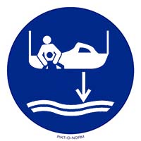 Pictogram reddingsboot laten zakken volgens ISO 7010