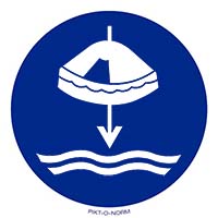 Pictogram reddingsvlot laten zakken volgens ISO 7010