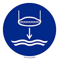 Pictogram overlevingsboot laten zakken volgens ISO 7010