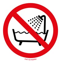 Pictogram apparaat niet in bad of douche gebruiken volgens ISO 7010