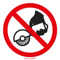 Pictogram handmatig slijpen verboden volgens ISO 7010