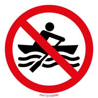 Pictogram handmatig aangedreven vaartuigen verboden volgens ISO 7010