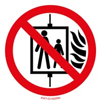 Pictogram lift verboden te gebruiken bij brand volgens ISO 7010