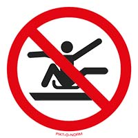 Pictogram niet buiten de rodelbaan reiken volgens ISO 7010