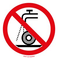 Pictogram slijpschijf niet gebruiken voor nat slijpen volgens ISO 7010